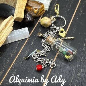 Artistic Silver Keychain with Gemstone Vial unakite
